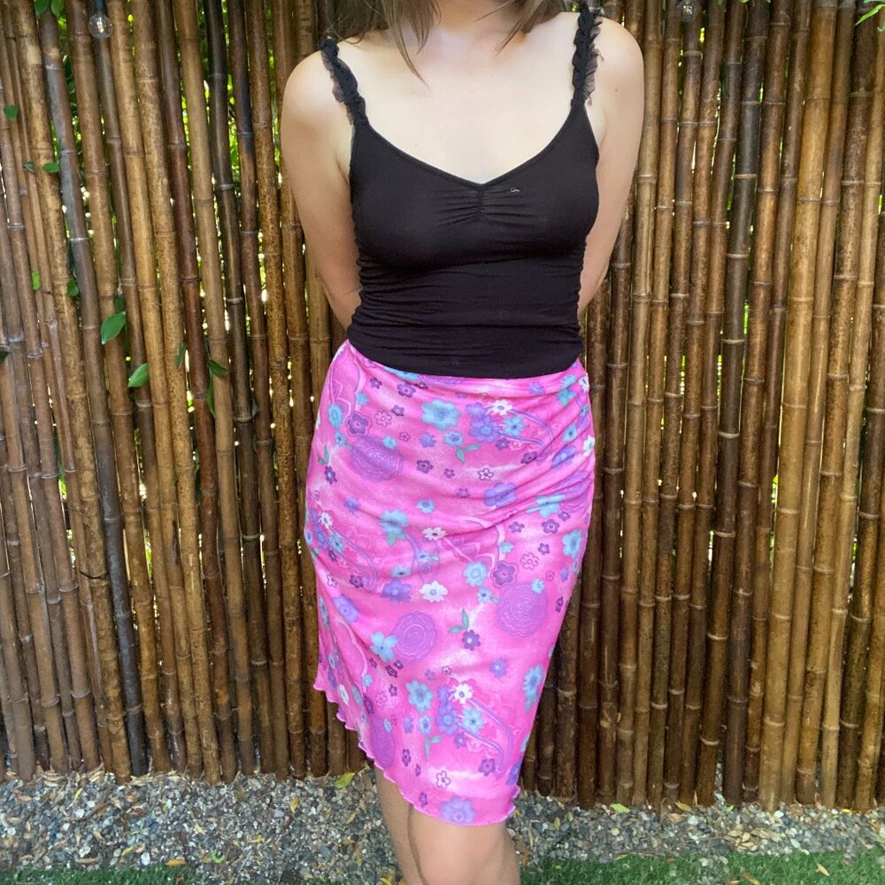 Vintage Cyber y2k Pink Floral Print Skirt, Large, Jr-s.com
